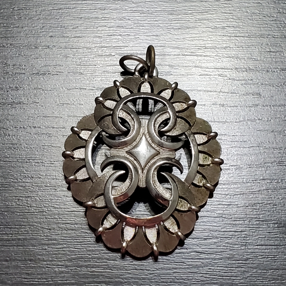 Vintage Trifari Silver Tone Ornate Pendant Chunky Statement Heirloom Large